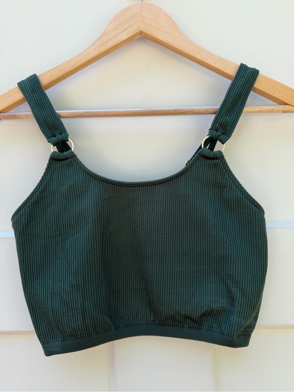 Aerie Medium Ribbed Longline Bralette- Forest Green w/ Gold Ring Accents